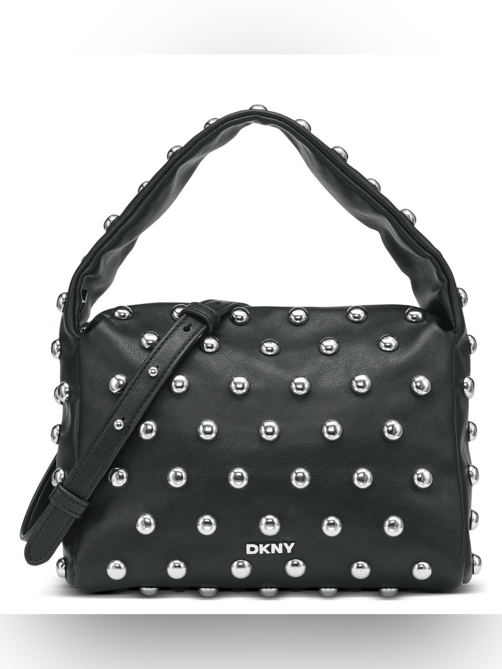 DKNY Black Leather Shoulder Bag with Silver Studs
